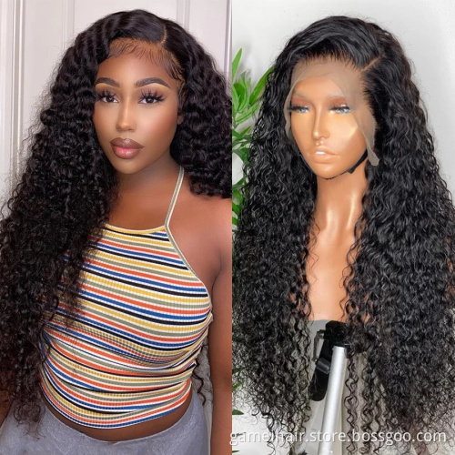 Deep Wave Closure Wig Human Hair Lace Frontal Wigs 250%  Density Lace Front  Pre Plucked Remy 13x4 Frontal Lace Wig Bleached